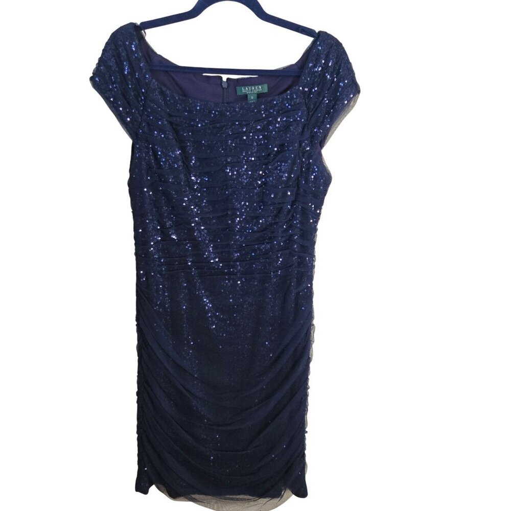 Lauren Ralph Lauren Evening Menu Sequin Tulle Ruched Wiggle Dress Size 12 - Picture 2 of 6